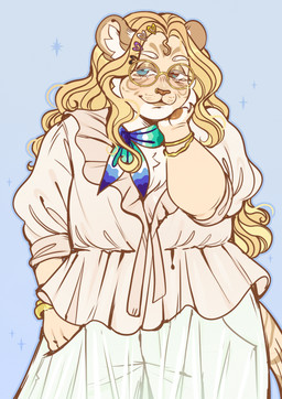 accessory ambiguous_gender anthro blonde_hair blue_eyes bracelet brown_eyes cheek_tuft clothing dress eyebrows eyelashes eyewear facial_piercing facial_tuft female fur glasses gold_(metal) gold_bracelet gold_jewelry hair hair_accessory hairclip heterochromia inner_ear_fluff jewelry lgbt_pride long_hair nonbinary_pride_colors nose_piercing overweight overweight_anthro overweight_female piercing pride_colors round_ears simple_background smile solo tuft vincian_pride_colors wavy_hair white_body white_clothing white_dress white_eyebrows white_eyelashes white_fur yellow_body yellow_fur szaris felid mammal pantherine tiger 2025 colored colored_sketch digital_drawing_(artwork) digital_media_(artwork) hi_res sketch nonbinary_(lore)