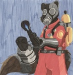 anthro clothing flamethrower gas_mask gas_tank holding_object holding_weapon male mask ranged_weapon solo tail weapon dbruin team_fortress_2 valve pyro_(team_fortress_2) mammal procyonid raccoon 2007