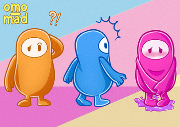 3_fingers blue_background blue_body blush bodily_fluids colored_urine dot_eyes embarrassed featureless_feet feet fingers genital_fluids holding_crotch interrobang knock-kneed omorashi orange_body peeing pink_background pink_body purple_background purple_urine scratching_head simple_background simple_eyes standing surprised unusual_bodily_fluids unusual_genital_fluids unusual_urine urine wetting white_body yellow_background omo-mad fall_guy humanoid 2020