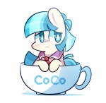 blue_eyes chibi container cup female feral fur hair humor in_container in_cup micro multicolored_hair necktie pun simple_background solo tea_cup two_tone_hair white_background white_body white_fur mackinn7 friendship_is_magic hasbro if_it_fits_i_sits_(meme) my_little_pony coco_pommel_(mlp) earth_pony equid equine horse mammal pony 2014 meme