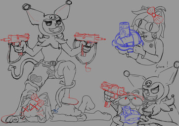 anthro anthrofied cake dessert duo feet female food foot_on_butt from_front_position gun gun_to_head holding_object holding_weapon ranged_weapon solo spade_tail tail threatening victory_position weapon sinyap hello_kitty_(series) onegai_my_melody pilk sanrio tsukihime type-moon kuromi neco-arc demon felid feline lagomorph leporid mammal rabbit absurd_res crossover hi_res sketch unfinished