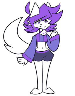 ahoge anthro bell bell_collar bottomwear clothing collar cropped_sweater fangs femboy fur hair long_sleeves male midriff navel purple_clothing purple_eyes purple_hair purple_sweater purple_topwear shorts simple_background solo standing style_emulation sweater tail teeth topwear white_background white_body white_fur cryptiacurves clone_high cally_(cryptiacurves) domestic_cat felid feline felis mammal digital_drawing_(artwork) digital_media_(artwork) full-length_portrait portrait