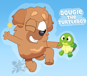 anthro blue_background blue_nose brown_body brown_fur fluffy fur grin male male_anthro on_model one_eye_closed plushie simple_background smile solo star_symbol teeth text wink young young_anthro young_male murpheyarts bluey_(series) dougie_(bluey) bird_dog canid canine canis cavalier_king_charles_spaniel cavapoo domestic_dog hunting_dog inanimate_object mammal mixed_breed poodle spaniel toy_dog 2023 digital_drawing_(artwork) digital_media_(artwork) english_text hi_res
