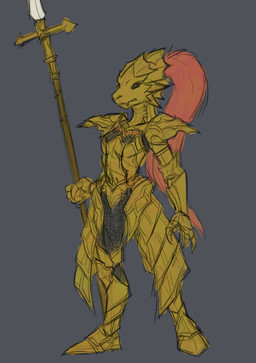 anthro armor crossgender female hair melee_weapon polearm ponytail solo spear weapon sealer4258 dark_souls fromsoftware dragonslayer_ornstein absurd_res hi_res