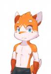 anthro blue_eyes bottomwear clothed clothing fur male navel nipples orange_body orange_fur shorts solo standing topless white_body white_fur young young_anthro young_male sharparadise sharparadise_(character) domestic_cat felid feline felis mammal