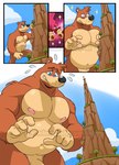 anthro belly blue_eyes brown_body brown_fur flaccid fur genitals growing macro male mountain navel nipples nude pecs penis slightly_chubby solo eclipticafusion banjo-kazooie rareware banjo_(banjo-kazooie) bear mammal comic hi_res