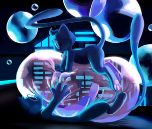 3_toes 4_fingers ambiguous_gender anthro bell bell_collar bubble clone collar duo eyewear feet fingers fur glasses glistening hindpaw pawpads paws toes sexotheque nintendo pokemon felid feline generation_1_pokemon legendary_pokemon mammal mew_(pokemon) pokemon_(species) 2020 absurd_res digital_drawing_(artwork) digital_media_(artwork) hi_res