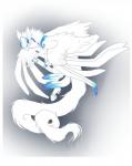 blue_eyes feathered_wings feathers fur gradient_background long_tail paws simple_background solo tail white_body white_feathers white_fur wings rikitoka mythology dragon feathered_dragon feathered_scalie furred_dragon furred_scalie mythological_creature mythological_scalie scalie hi_res