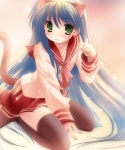 asian_clothing blue_hair cat_tail clothing east_asian_clothing female green_eyes hair japanese_clothing japanese_school_uniform legwear long_hair markings mole_(marking) school_uniform serafuku solo tail thigh_highs tomoeda uniform namamo_nanase lucky_star konata_izumi animal_humanoid cat_humanoid felid felid_humanoid feline feline_humanoid humanoid mammal mammal_humanoid