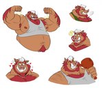 2024 angry anthro arm_hair arm_tuft armpit_hair beard belly belly_hair belly_tuft biceps big_belly big_muscles body_hair boris_(heavyrocksboar) chest_hair chest_tuft cooner ear_piercing eating facial_hair flexing flexing_bicep flexing_both_biceps food hair hi_res male mammal multicolored_hair muscular muscular_anthro muscular_male navel nipples pecs piercing polartoons red_hair simple_background solo suid suina surprised_expression sus_(pig) symbol tuft tusks wild_boar