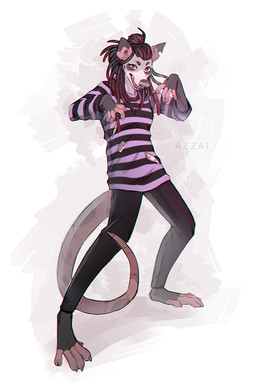anthro black_bottomwear black_clothing black_hair black_markings black_pants bottomwear clothing dreadlocks female fur grey_body grey_fur hair hair_bun long_hair long_sleeves long_snout looking_at_viewer markings multicolored_hair open_mouth orange_eyes pants pattern_clothing pattern_shirt pattern_topwear red_hair shirt simple_background snout solo standing striped_clothing striped_shirt striped_topwear stripes tail topwear two_tone_hair azzai american_opossum mammal marsupial 2024 2:3 colored colored_sketch digital_drawing_(artwork) digital_media_(artwork) shaded sketch