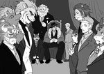 anthro clothing grin group horn mafioso male necktie sitting slicked_back_hair smile suit arno_summoners lifewonders mythology tokyo_afterschool_summoners andvari_(tas) bathym_(tas) claude_(tas) cthugha_(tas) garmr_(tas) ikutoshi_(tas) macan_(tas) nomad_(tas) pollux_(tas) snow_(tas) taurus_mask_(tas) canid canine canis demon domestic_dog dragon dwarf felid human humanoid lion mammal mythological_creature mythological_scalie pantherine scalie tiger wolf hi_res monochrome