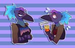 anthro arm_tuft arms_bent beak black_beak black_clothing black_eyebrows black_hair_tie black_shirt black_tank_top black_topwear blue_body blue_eyes blue_feathers blue_hair bodily_fluids breasts brown_body brown_feathers closed_beak clothed clothed_anthro clothed_female clothing crossed_arms directional_arrow eating eating_food eating_fries elbow_tuft eyebrows eyelashes feathers female female_anthro food fries hair half-closed_eyes holding_fries light multicolored_body multicolored_feathers multicolored_hair narrowed_eyes nervous_sweat no_pupils non-mammal_breasts outline pattern_background ponytail purple_background shirt simple_background solo striped_background sweat talon_hands tank_top text text_on_clothing text_on_shirt text_on_tank_top text_on_topwear topwear tuft white_outline chotpot doom_(series) id_software mcdonald's microsoft corpsemom_the_grackle avian bird grackle icterid oscine passerine 2020 artist_name colored dated digital_drawing_(artwork) digital_media_(artwork) english_description english_text half-length_portrait lighting portrait shaded