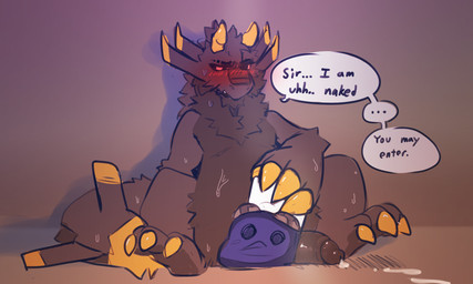 3_toes 4_claws anthro black_body black_fur black_penis blush bodily_fluids caught_in_the_act caught_masturbating claws clothing cum feet fur genital_fluids genitals grey_body grey_fur hat headgear headwear horn humanoid_genitalia humanoid_penis looking_away male masturbation nude penis retracting_foreskin short_male shortstack sitting solo spread_legs spreading text toes yellow_eyes kingkuga mythology briggsy_(kingkuga) dragon mythological_creature mythological_scalie scalie 5:3 english_text hi_res