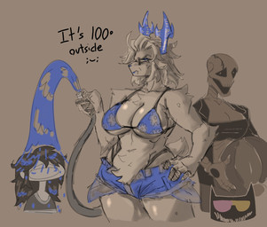 anthro big_breasts big_butt bikini breasts butt clothing deer_antlers deer_ears female female_focus fur group swimwear two-piece_swimsuit katztonight deltarune undertale undertale_(series) carol_holiday friend_(deltarune) gaster deer mammal hi_res