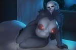 anthro areola bed bedding big_areola big_breasts biped breasts curtains_open female fingers front_view fur furniture grey_body grey_fur huge_breasts humanoid_hands inside looking_at_viewer musclegut muscular night nipples nude nude_anthro nude_female on_bed pose seductive sitting smile solo thick_thighs white_body white_fur pataconm nintendo pokemon generation_6_pokemon pangoro pokemon_(species) 2022 3:2 colored hi_res pinup shaded