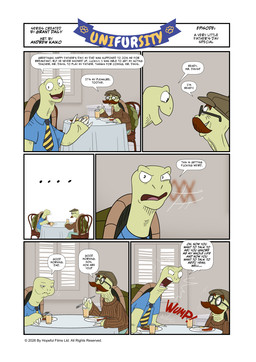 actor anthro breakfast clothing dark_humor furniture holiday_message holidays humor male profanity table text andrew_kaiko father's_day unifursity_(series) toothie_(unifursity) reptile scalie tortoise turtle comic english_text hi_res