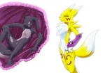 anthro anthro_pred armwear bridal_gauntlets chest_tuft clothing duo eyes_closed facial_markings female female_pred fur head_markings internal male markings mostly_nude navel nude size_difference spread_legs spreading tail tuft vore white_body white_fur yellow_body yellow_fur eyeofcalamity bandai_namco digimon skunkhase canid canine digimon_(species) lagomorph leporid mammal mephitid rabbit renamon skunk 2010 digital_media_(artwork)