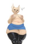 anthro belly black_eyes bottomwear breasts clothed clothing curvy_figure female legwear navel nipples overweight overweight_anthro overweight_female pencil_skirt simple_background skirt solo squish thick_thighs thigh_highs thigh_squish voluptuous white_background wide_hips emberwick aggretsuko sanrio fenneko canid canine fennec_fox fox mammal true_fox absurd_res hi_res