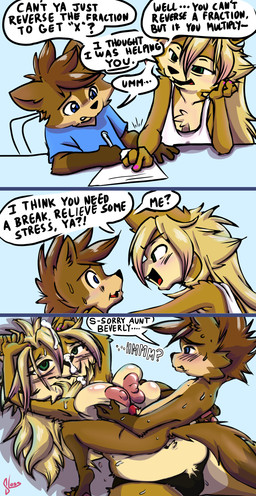 age_difference anthro areola big_areola big_breasts blue_eyes bodily_fluids breast_grab breast_play breast_squeeze breasts clothed clothing colored_nails cum cum_in_hair cum_on_face cumshot duo ejaculation female fluffy fluffy_tail fur genital_fluids genitals green_eyes hair hand_on_breast highlights_(coloring) homework lying lying_on_ground male male/female mature_anthro mature_female messy_hair nails nipples nude older_female on_ground orgasm panties penis pink_nails puffy_areola sex shirt size_difference squeezing straddling tail tank_top text titfuck topless topwear underwear young young_anthro younger_male sloss beverly_(sloss) brandon_(sloss) little_man_(sloss) canid canine mammal 2019 absurd_res comic english_text hi_res signature story aunt_(lore) aunt_and_nephew_(lore) incest_(lore) nephew_(lore)