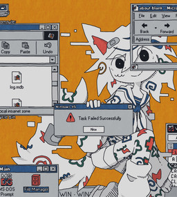 about:blank band-aid band-aid_on_hair bandage black_text clothing directional_arrow female filing_cabinet glitch leg_warmers legwear logo looking_at_viewer orange_background school_uniform simple_background smile text uniform white_text window_(computing) windows_logo fluoruro microsoft microsoft_windows ms-dos windows_95 humanoid mammal species_request english_text hi_res restricted_palette