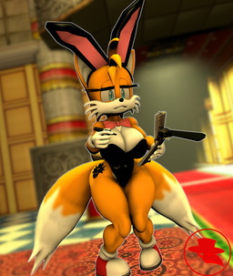 anthro big_breasts bow_tie branding breasts bunny_costume clothed clothing costume fake_ears fake_rabbit_ears female fur gloves hair handwear pen solo tail boiboi9999 sega sonic_the_hedgehog_(series) miles_prower canid canine fox mammal 3d_(artwork) digital_media_(artwork) hi_res source_filmmaker_(artwork)