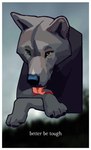 ambiguous_gender blurred_background border caption feral grey_body grey_eyes licking licking_wound paws photo_background solo text tongue white_border white_text wounded oystr canid canine canis mammal wolf digital_media_(artwork) digital_painting_(artwork) english_text hi_res painting_(artwork) photography_(artwork)