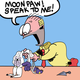 accessory ambiguous_gender anthro blue_background butt clothing deflated deflation duo furniture gloves handwear male necktie open_mouth shirt simple_background speech_bubble style_emulation table text toony topwear wide_eyed munohlow bandai_namco deflated_garfield digimon drawfee_(copyright) garfield_(series) moonpaw_(karina_farek) spheal_(drawfee) digimon_(species) gatomon human mammal 1:1 digital_media_(artwork) english_text hi_res meme nonbinary_(lore)