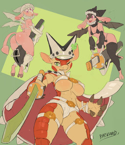 anthro butt female group melee_weapon presenting presenting_hindquarters sword trio weapon ekixu arc_system_works arma's_quest guilty_gear arma_(arma's_quest) ramlethal_valentine armadillo giant_armadillo mammal succubus xenarthran absurd_res hi_res