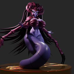 4_arms apode big_breasts big_hair black_nails blue_eyes bra breasts brown_hair cleavage clothed clothing colored_nails female grey_background grin hair huge_breasts legless lips long_hair looking_at_hand multi_arm multi_limb nails navel noseless not_furry purple_body purple_skin purple_tail red_bra red_clothing red_helmet red_sleeves red_underwear serpentine sharp_teeth shoulder_pads simple_background skindentation smile solo split_form tail teeth underwear wide_hips samzan samzan_(modeler) space_king alien_queen_(space_king) alien alien_humanoid draconcopode humanoid lamia reptile scalie snake 1:1 3d_(artwork) digital_media_(artwork) hi_res