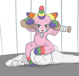 ?_face baseball_bat bat_(object) cross dominant dominant_female duo facesitting female female_on_top fur horn looking_down male male_on_bottom on_bottom on_top pinata pink_body pink_fur sitting_on_another bundle0sticks mythology scp_foundation anon scp-956 animate_inanimate equid equine human living_pinata mammal mythological_creature mythological_equine unicorn 2019