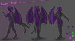 anthro black_body black_skin breasts copyright_symbol female green_eyes hair membrane_(anatomy) membranous_wings multi_tail nipple_piercing nipples non-mammal_breasts non-mammal_nipples nude piercing purple_body purple_hair purple_skin short_hair side_view solo symbol tail turnaround wings esartist mythology ladyjessica domestic_cat dragon felid feline felis hybrid mammal mythological_creature mythological_scalie scalie model_sheet