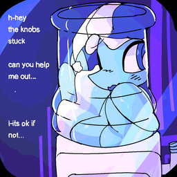 against_surface ambiguous_gender anthro begging blue_body blush clothing container cramped female fool's_hat hat headgear headwear in_container on_glass open_mouth silly solo stuck talking_to_viewer text trapped water water_cooler lynasdf deltarune undertale_(series) darkner elemental_creature elemental_humanoid humanoid mizzle_(deltarune) water_creature watercooler_(deltarune) 1:1 digital_drawing_(artwork) digital_media_(artwork) english_text