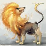 blue_eyes brown_body brown_fur feral fire fur male sharp_teeth solo teeth eldrige nintendo pokemon generation_6_pokemon pokemon_(species) pyroar 1:1