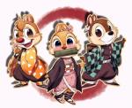 anthro bit_gag black_nose blush brown_body clothed clothing eyelashes female gag group looking_at_viewer male open_mouth open_smile red_nose simple_background smile sakushosick chip_'n_dale demon_slayer disney kimetsu_no_yaiba nezuka_kamado chip_(disney) clarice_(disney) dale_(disney) kamado_tanjirou nezuko_kamado tanjiro_kamado zenitsu_agatsuma chipmunk ground_squirrel mammal rodent sciurid 2019