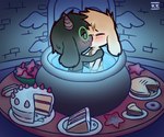 anthro bath bathing blush cake candy cauldron dessert duo eyes_closed eyewear food french_kissing furniture glasses hug intimate kissing long_ears looking_pleasured making_out male male/male nude on_table pastry pie table tail water young young_anthro young_male klonoaking deltarune undertale undertale_(series) asriel_dreemurr ralsei bovid caprine goat mammal 6:5 hi_res