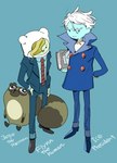 anthro clothed clothing footwear group male necktie shoes trio yunta0722 adventure_time cartoon_network flynn_the_human_being ice_president jacques_the_raccoon lynn_the_person human mammal procyonid raccoon