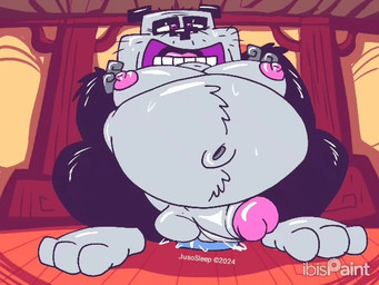 anal anal_fluids anal_masturbation anal_penetration anthro belly bodily_fluids bouncing_belly bouncing_penis dildo dojo genitals male master masturbation overweight penetration penis sex_toy solo sweat thrusting jusosleep master_yo bear giant_panda mammal 4:3 animated