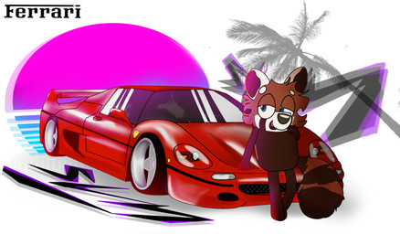 male semi-anthro solo synthwave sunshine4155262 bluey_(series) ferrari ferrari_f50 aritado_(character) ailurid mammal red_panda hi_res