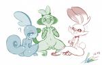 anthro anthrofied areola blush breasts butt butt_from_the_front female fur genitals group happy leaf looking_at_viewer nipples open_mouth pokemorph pussy simple_background smile starter_trio trio bantar2 nintendo pokemon generation_8_pokemon grookey lagomorph mammal pokemon_(species) primate reptile scalie scorbunny sobble 2019 digital_media_(artwork) restricted_palette