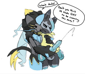 angry animal_genitalia animal_penis anthro backsack balls blue_penis bodily_fluids canine_genitalia canine_penis cocky cum cum_on_penis dialogue duo ejaculation erection feral genital_fluids genitals grabbing_from_behind handjob holding_penis hug interspecies knot knotted_penis male male/male orgasm penile penis penis_grab pokephilia sex speech_bubble taunting text duckerzzart nintendo nintendo_switch pokemon canid canine felid feline generation_4_pokemon generation_6_pokemon generation_7_pokemon legendary_pokemon lucario mammal mega_evolution mega_lucario mega_lucario_z mega_zeraora pokemon_(species) zeraora english_text hi_res