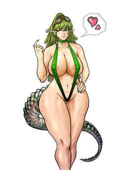 areola beckoning big_breasts breasts clothing colored_nails eyewear female fingernails gesture goggles green_hair hair hand_on_hip heart_symbol humanoid_pointy_ears nails navel nipple_outline one-piece_swimsuit oripathy_lesion pointy_ears simple_background sling_bikini solo swimwear tail white_background wide_hips yellow_eyes mnbbnmvcx183025 arknights hypergryph studio_montagne gavial_(arknights) animal_humanoid crocodile_humanoid crocodilian crocodilian_humanoid humanoid reptile reptile_humanoid scalie scalie_humanoid 2024 absurd_res hi_res