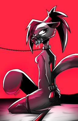accessory anthro bdsm belt biped black_nose bodily_fluids bondage bound breasts chain chain_leash chained collar cuff_(restraint) digitigrade drooling eyeliner female female_anthro fur grey_body grey_fur grey_hair hair hair_accessory hair_tie hands_behind_back hands_tied hands_tied_behind_back kneeling leash leashed_collar leather leather_cuffs light long_ponytail looking_away makeup metal_collar mouthpiece muzzle_(object) nude nude_anthro nude_female ponytail pupils red_background red_pupils restrained_legs restraints saliva shackles shadow simple_background solo submissive submissive_anthro submissive_female thick_thighs gatonejo do_(gatonejo) mammal procyonid raccoon 2025 absurd_res hi_res red_theme signature warm_colors