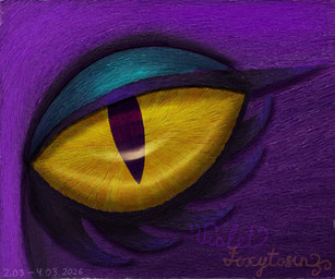 ambiguous_gender anthro eyelashes eyeshadow makeup pupils purple_body slit_pupils solo yellow_eyes violet_foxytosin felid feline mammal 2026 dated digital_media_(artwork) hi_res krita_(artwork) signature