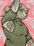 anthro armpit_focus biped blue_eyes clothed clothing female green_clothing green_shirt green_topwear shirt solo standing topwear priscillasheep bovid caprine mammal sheep 2022 hi_res