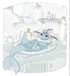 ambiguous_gender blue_body blue_eyes blue_skin brush feral glass looking_at_viewer lying mirror on_back partially_submerged pawpads paws shell sink solo tail toothbrush towel water yura_inaho nintendo pokemon eeveelution generation_1_pokemon pokemon_(species) vaporeon 2022