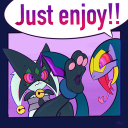 3_toes ambiguous_gender ankle_grab ankles_tied anthro barefoot big_fangs bound coiling dialogue duo eye_contact fangs feet foot_fetish foot_focus forked_tongue hindpaw hypnosis hypnotic_eyes leg_grab legs_tied long_fangs long_tongue looking_at_another mind_control pawpads paws pink_pawpads raised_foot ringed_eyes simple_background sitting soles speech_bubble tail tail_coil teeth text toe_pads toes tongue toon_draw nintendo pokemon mirage_(toon_draw) sabrina_(toon_draw) generation_3_pokemon generation_9_pokemon meowscarada pokemon_(species) reptile scalie seviper snake 1:1 digital_media_(artwork) english_text hi_res