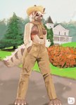 anthro breastless_clothing breasts clothed clothing cowgirl_outfit detailed_background exposed_breasts female nipples outside pose skimpy solo remurawr rumor_(remurawr) hyena mammal hi_res painting_(artwork) pinup