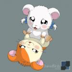 blush duo female feral fur grey_background hand_holding male male/female open_mouth orange_body orange_fur ribbons simple_background text white_body white_fur chainedbirds hamtaro_(series) bijou_(hamtaro) hamtaro cricetid hamster mammal rodent 1:1 2013 artist_name