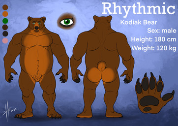 anthro belly big_belly blue_background brown_body brown_fur butt color_swatch crotch_tuft featureless_crotch front_view fur glistening glistening_eyes green_eyes male male_anthro navel nude orange_body orange_fur overweight overweight_anthro overweight_male rear_view simple_background solo standing tuft hufnaar rhythmic_(rhythmiclights) bear mammal absurd_res hi_res model_sheet